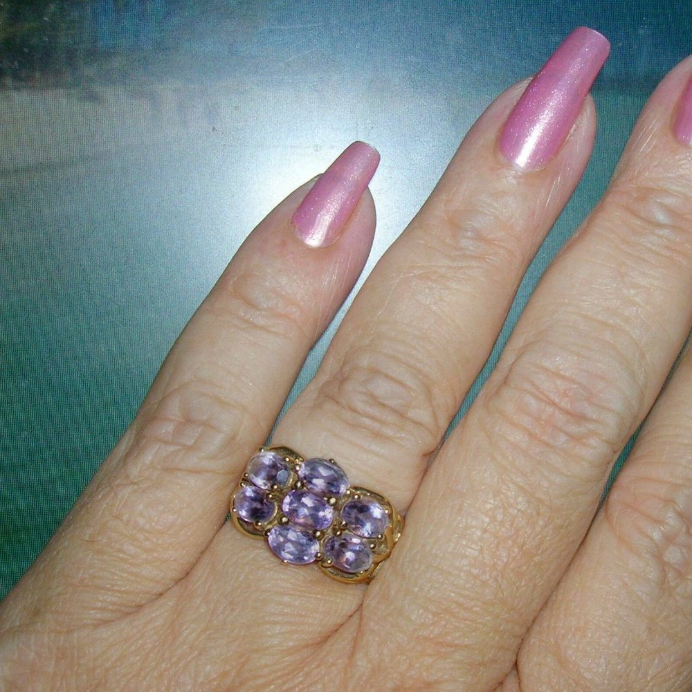 9K GOLD AMETHYST RING Womens Vintage Estate Wide Band Gemstone VIOLET Sz 7.25